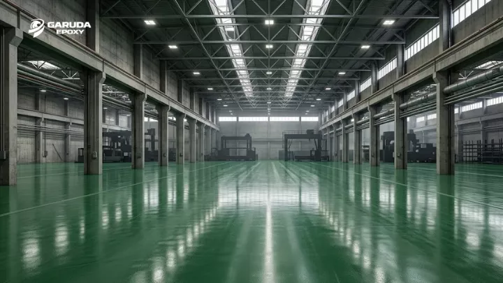 Pabrik industri besar dengan lantai epoxy hijau