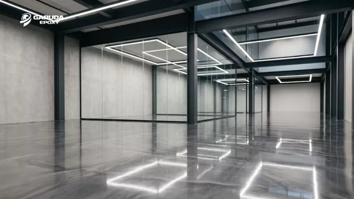 Showroom modern dengan lantai epoxy metalik premium